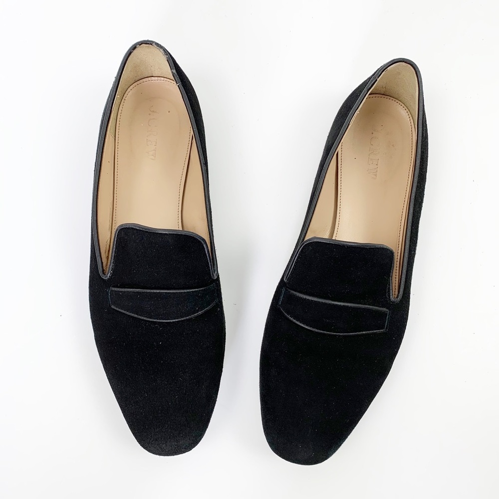 J. Crew Suede Smoking Slipper Loafers, Black